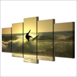 Sunset Surf Waves 01 - Sport 5 Panel Canvas Art Wall Decor