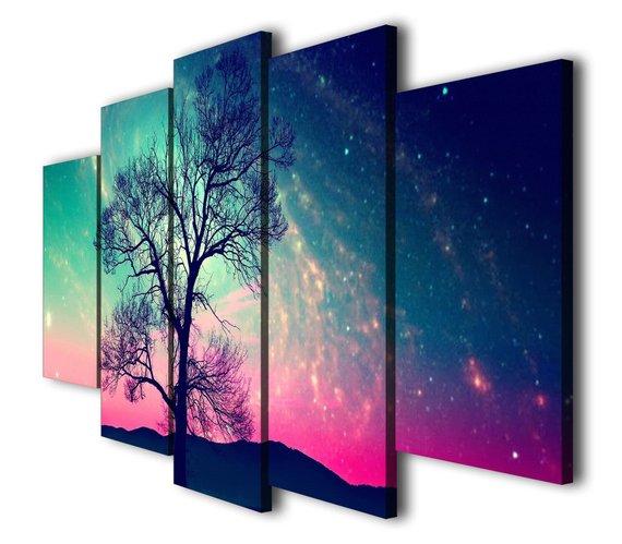 Sunset Tree Fantastic Landscape - Nature 5 Panel Canvas Art Wall Decor Sunset Tree Fantastic Landscape - Nature 5 Panel Canvas Art Wall Decor