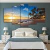 Sunset Tropical Beach Palm Tree Seascape - Nature 5 Panel Canvas Art Wall Decor