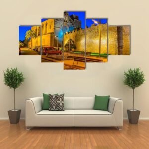 Sunset View Of Fortification Of Alcudia Town At Mallorca - Nature 5 Panel Canvas Art Wall Decor