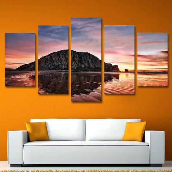 Sunset Water 3 - Nature 5 Panel Canvas Art Wall Decor Sunset Water 3 - Nature 5 Panel Canvas Art Wall Decor