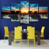 Sunset Waterfall Elephant 1 - Animal 5 Panel Canvas Art Wall Decor