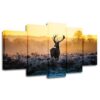 Sunset White-Tailed Deer - Animal 5 Panel Canvas Art Wall Decor