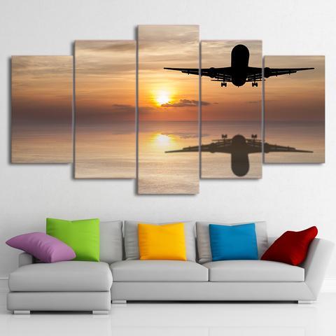 Sunset With Shadow Airplane - Airplane 5 Panel Canvas Art Wall Decor Sunset With Shadow Airplane - Airplane 5 Panel Canvas Art Wall Decor