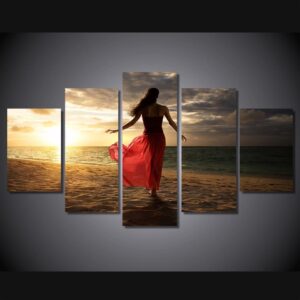 Sunset beach beauty back - Nature 5 Panel Canvas Art Wall Decor