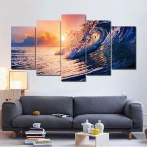 Sunset spray Seascape - Space 5 Panel Canvas Art Wall Decor