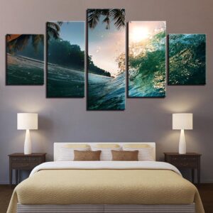 Sunshine Beach Green Waves - Space 5 Panel Canvas Art Wall Decor