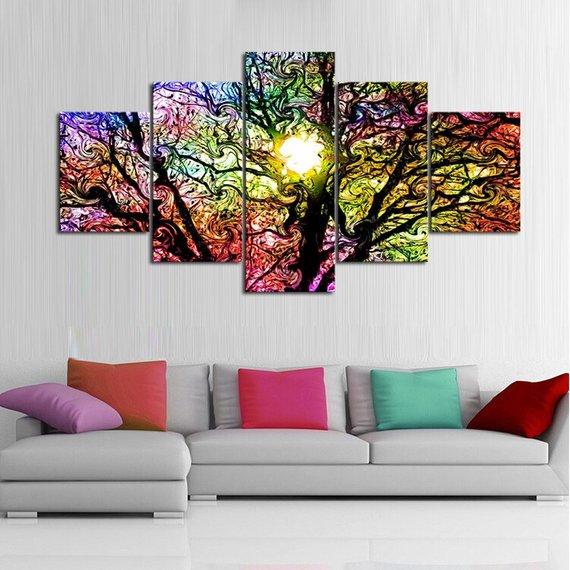 Sunshine Tree - Abstract 5 Panel Canvas Art Wall Decor Sunshine Tree - Abstract 5 Panel Canvas Art Wall Decor