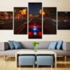 Super Car Night Neon Lights Spacious Road - Automative 5 Panel Canvas Art Wall Decor