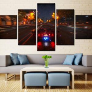 Super Car Night Neon Lights Spacious Road - Automative 5 Panel Canvas Art Wall Decor