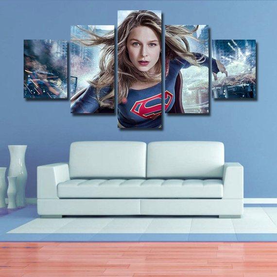 Super Girl - Gaming 5 Panel Canvas Art Wall Decor Super Girl - Gaming 5 Panel Canvas Art Wall Decor