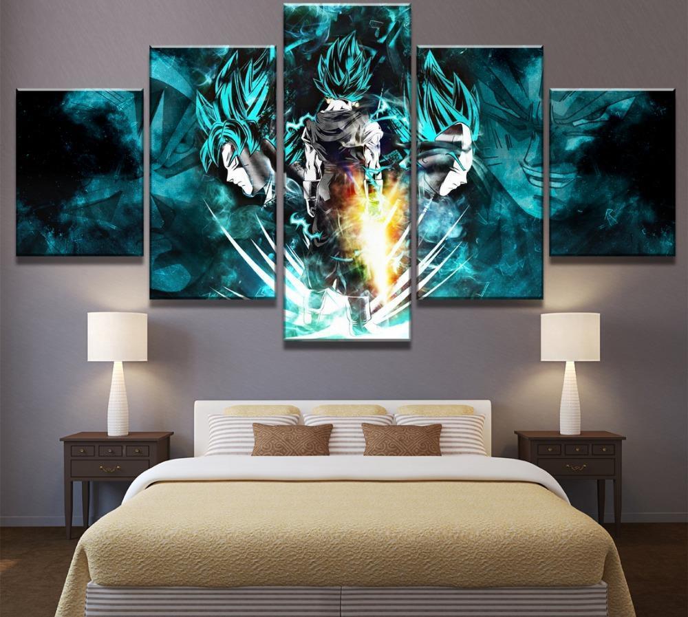 Super Goku And Vegeta Dragon Balls Anime - 5 Panel Canvas Art Wall Decor Super Goku And Vegeta Dragon Balls Anime - 5 Panel Canvas Art Wall Decor
