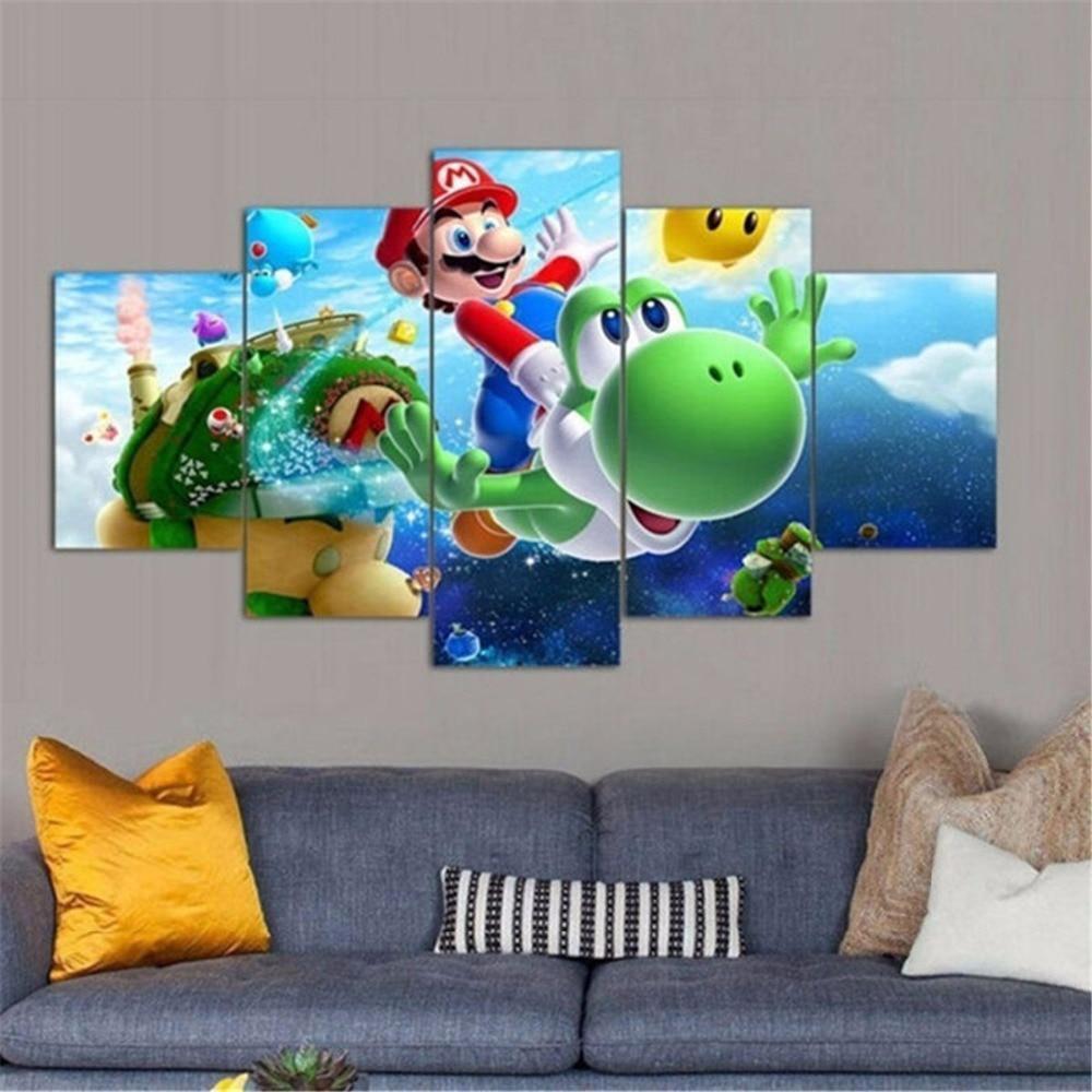 Super Mario Cartoon Game - 5 Panel Canvas Art Wall Decor Super Mario Cartoon Game - 5 Panel Canvas Art Wall Decor