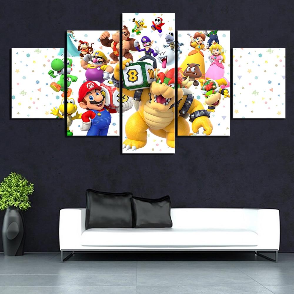 Super Mario Characters Game - 5 Panel Canvas Art Wall Decor Super Mario Characters Game - 5 Panel Canvas Art Wall Decor