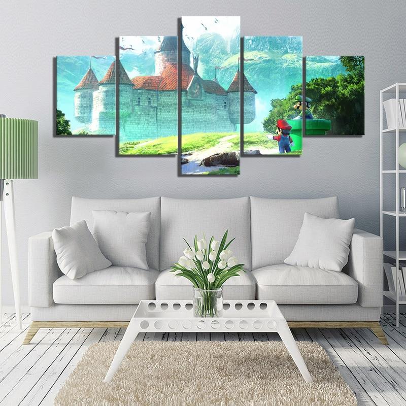Super Mario Standing In Front Of The Castle Game - 5 Panel Canvas Art Wall Decor Super Mario Standing In Front Of The Castle Game - 5 Panel Canvas Art Wall Decor