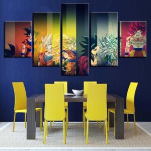Super Saiyans Dragon Balls - Anime 5 Panel Canvas Art Wall Decor