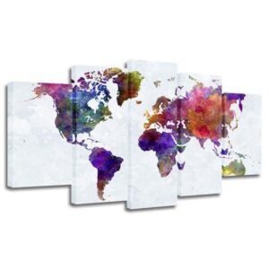 Super World Map 3 - Abstract 5 Panel Canvas Art Wall Decor