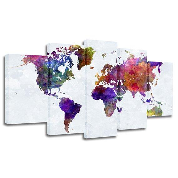 Super World Map 3 - Abstract 5 Panel Canvas Art Wall Decor Super World Map 3 - Abstract 5 Panel Canvas Art Wall Decor