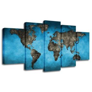 Super World Map 4 - Abstract 5 Panel Canvas Art Wall Decor
