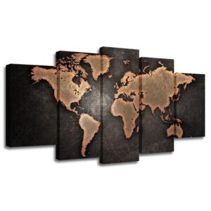 Super World Map 5 - Abstract 5 Panel Canvas Art Wall Decor