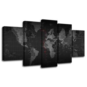 Super World Map 6 - Abstract 5 Panel Canvas Art Wall Decor