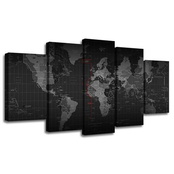 Super World Map 6 - Abstract 5 Panel Canvas Art Wall Decor Super World Map 6 - Abstract 5 Panel Canvas Art Wall Decor