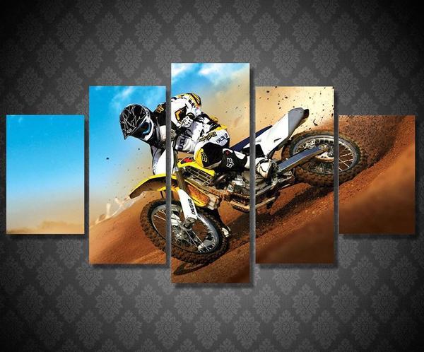 Supercross Racing To Finish - Sport 5 Panel Canvas Art Wall Decor Supercross Racing To Finish - Sport 5 Panel Canvas Art Wall Decor