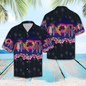 Surf Border Chest Hawaiian Shirt Summer Button Up