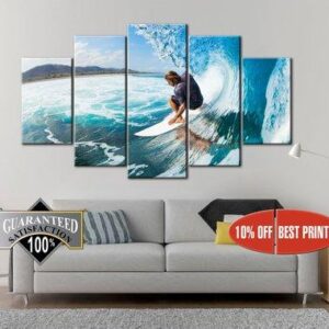 Surfer Beach - Sport 5 Panel Canvas Art Wall Decor
