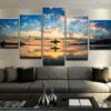Surfers Sunset Ocean - Nature 5 Panel Canvas Art Wall Decor