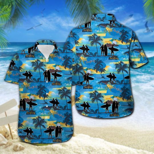 Surfing Hawaiian Shirt Summer Button Up Surfing Hawaiian Shirt Summer Button Up