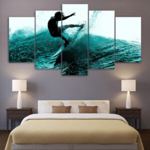 Surfing Hitting The Waves - Sport 5 Panel Canvas Art Wall Decor