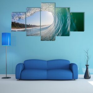 Surfing View Of Hollow Crashing Ocean Wave - Nature 5 Panel Canvas Art Wall Decor