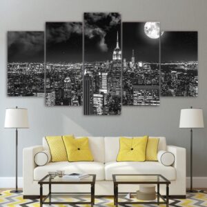 Surreal City Night Brightly - Nature 5 Panel Canvas Art Wall Decor
