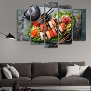 Sushi Plate Japanese - Kitchen 5 Panel Canvas Art Wall Decor