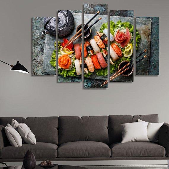 Sushi Plate Japanese - Kitchen 5 Panel Canvas Art Wall Decor Sushi Plate Japanese - Kitchen 5 Panel Canvas Art Wall Decor