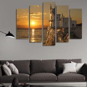 Swallows Nest Castle On A Rock The Black Sea - Space 5 Panel Canvas Art Wall Decor