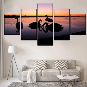 Swan 10 - Animal 5 Panel Canvas Art Wall Decor