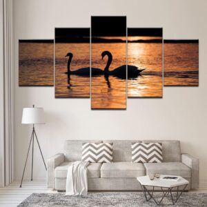 Swan 5 - Animal 5 Panel Canvas Art Wall Decor
