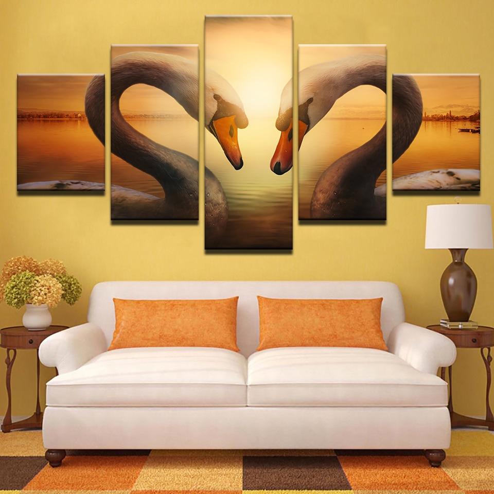 Swan 6 - Animal 5 Panel Canvas Art Wall Decor Swan 6 - Animal 5 Panel Canvas Art Wall Decor