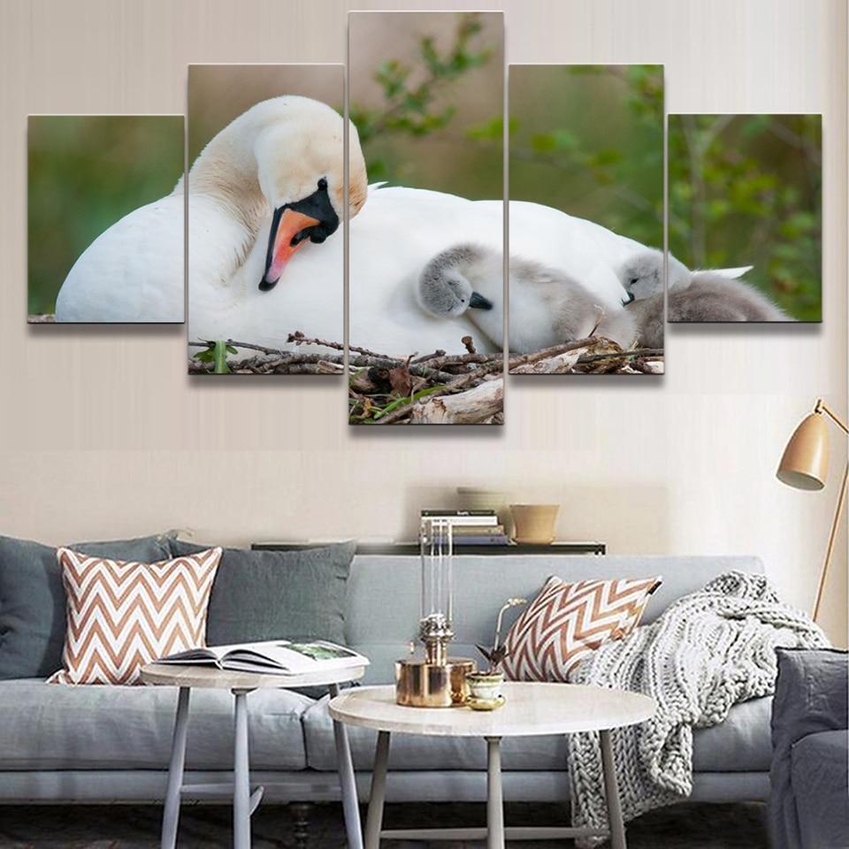 Swan 9 - Animal 5 Panel Canvas Art Wall Decor Swan 9 - Animal 5 Panel Canvas Art Wall Decor