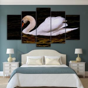 Swan Alone - Animal 5 Panel Canvas Art Wall Decor