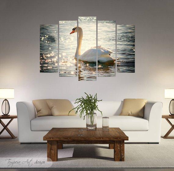 Swan Delicate - Animal 5 Panel Canvas Art Wall Decor Swan Delicate - Animal 5 Panel Canvas Art Wall Decor