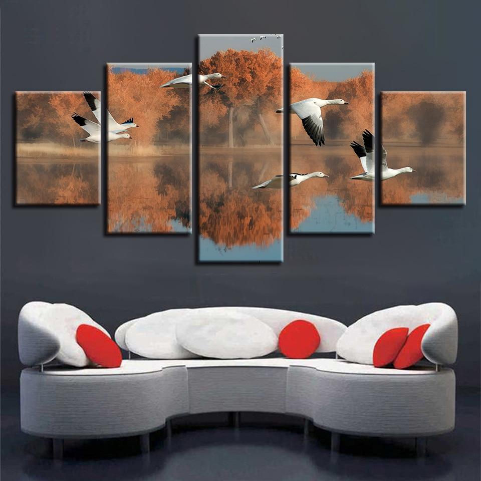 Swan Lake Forest - Nature 5 Panel Canvas Art Wall Decor Swan Lake Forest - Nature 5 Panel Canvas Art Wall Decor
