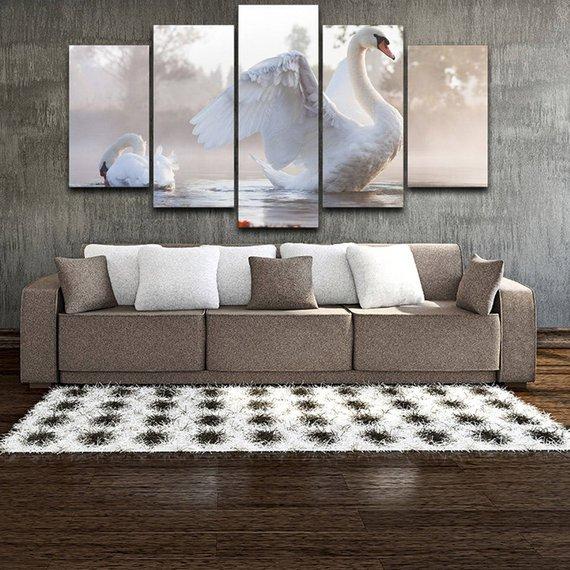 Swan White Bird - Animal 5 Panel Canvas Art Wall Decor Swan White Bird - Animal 5 Panel Canvas Art Wall Decor
