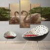 Swans Lake Swan Couple Lovers - Animal 5 Panel Canvas Art Wall Decor