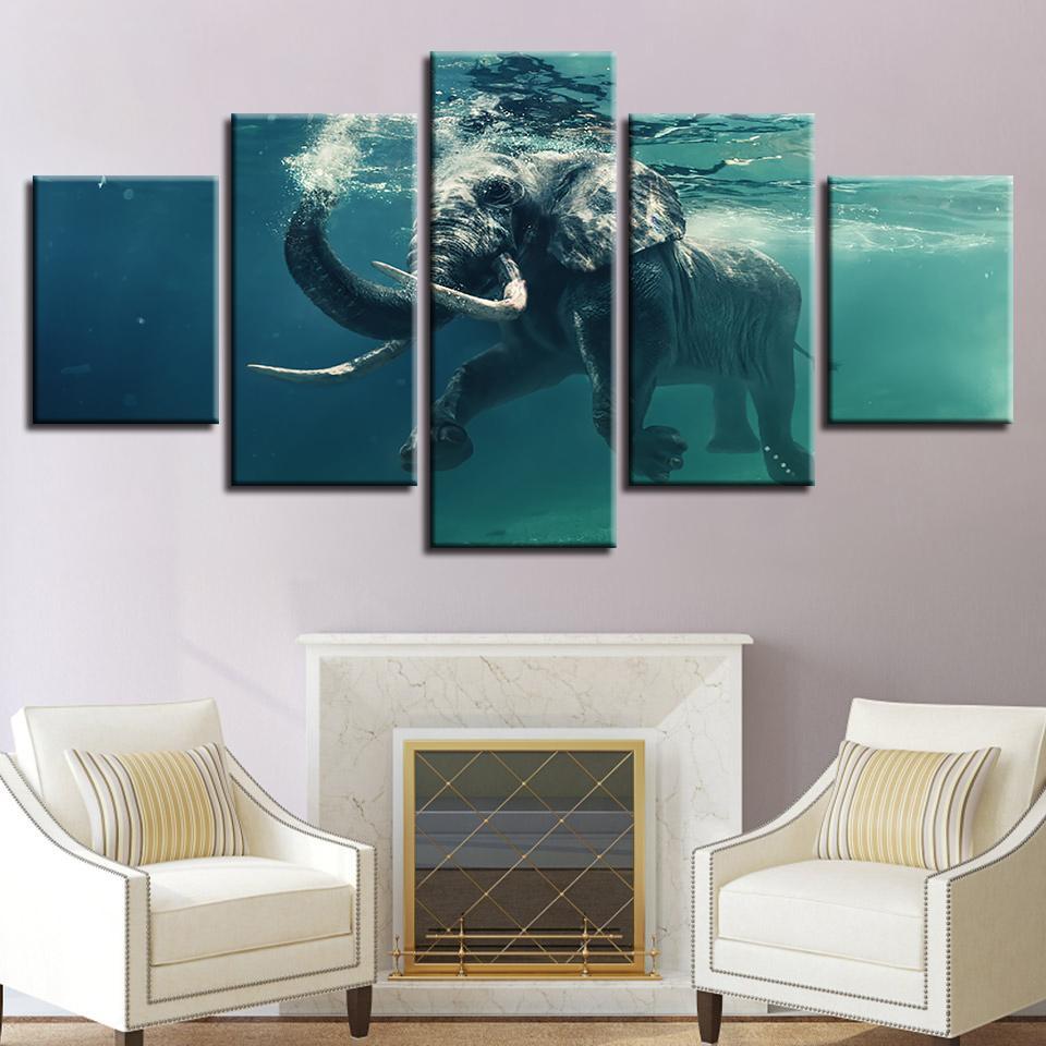 Swimming Elephant - Animal 5 Panel Canvas Art Wall Decor Swimming Elephant - Animal 5 Panel Canvas Art Wall Decor