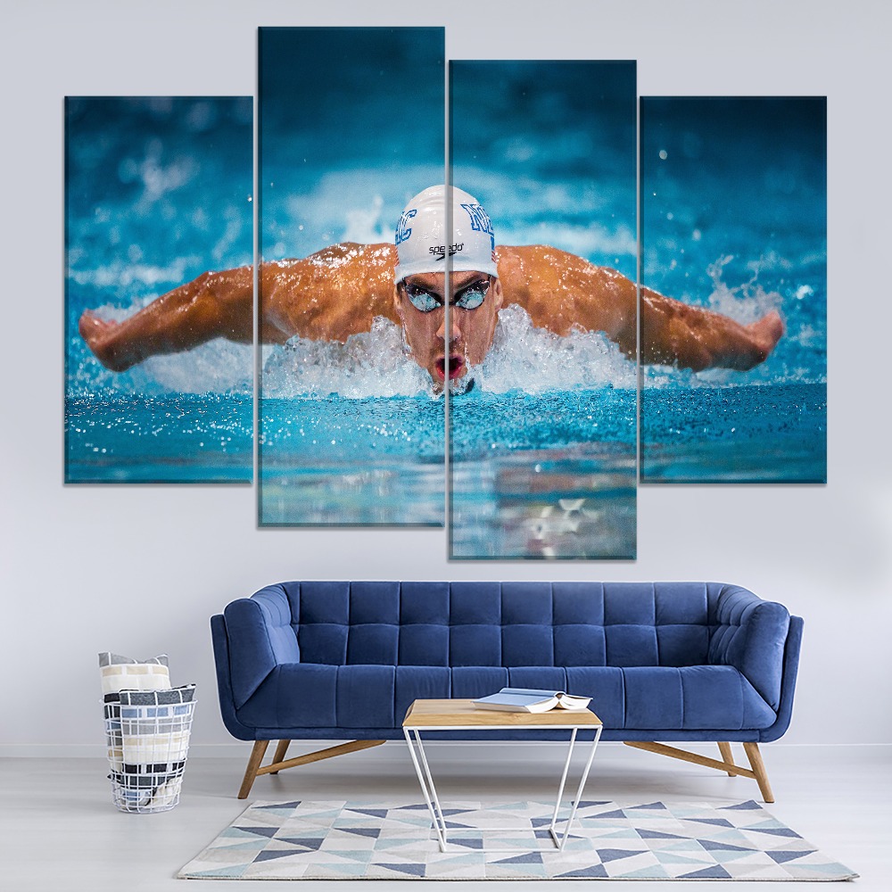 Swimming Michael Phelps Sport 4 Pieces - 4 Panel Canvas Art Wall Decor Swimming Michael Phelps Sport 4 Pieces - 4 Panel Canvas Art Wall Decor