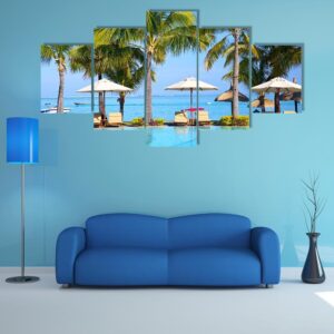 Swimming Pool With Lounge Chairs - Nature 5 Panel Canvas Art Wall Decor