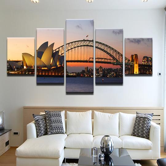 Sydney Harbor Opera House -Nature 5 Panel Canvas Art Wall Decor Sydney Harbor Opera House -Nature 5 Panel Canvas Art Wall Decor